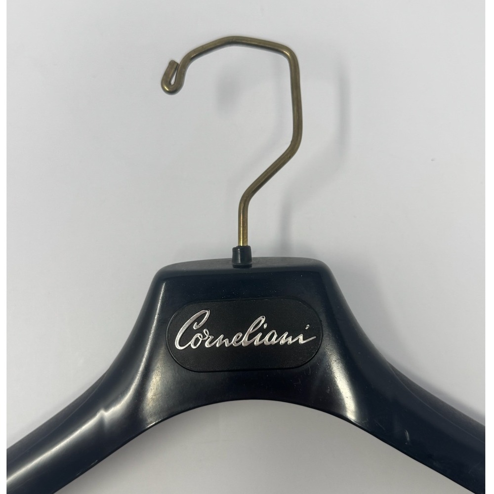 Corneliani Luxury Suit Hanger Black Contoured Wide Shoulder Velvet Pant Bar Logo - Picture 2 of 3